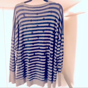 Long sleeve polka dot & stripe pullover sweater